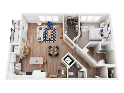 Floor plan for 1 bed, 1 bath, 1069 sqft
